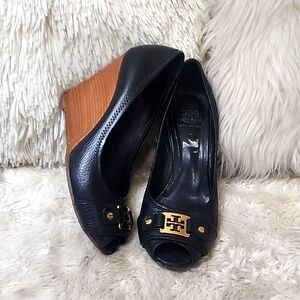 Tory Burch Black and Brown Wedge Heels